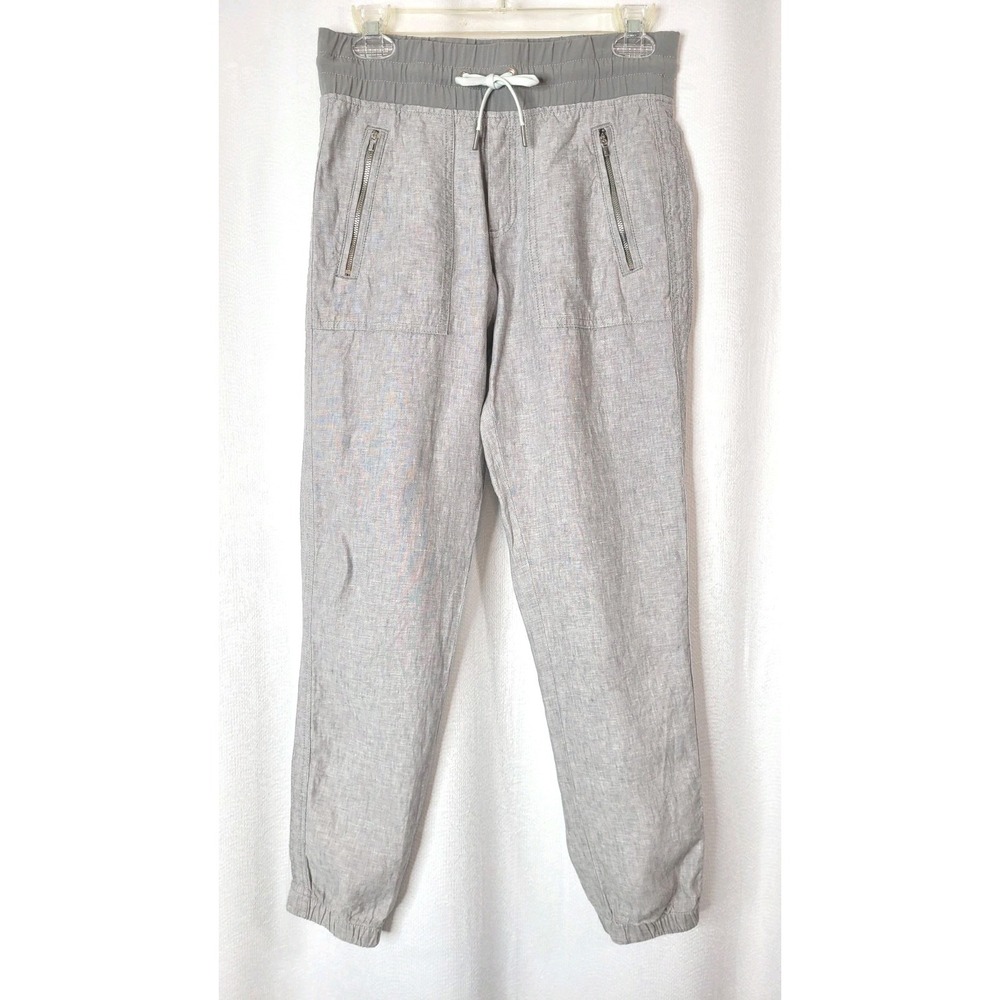 Athleta Cabo Linen Jogger Pants Ladies Solid Gray Taper Pants Sz 0